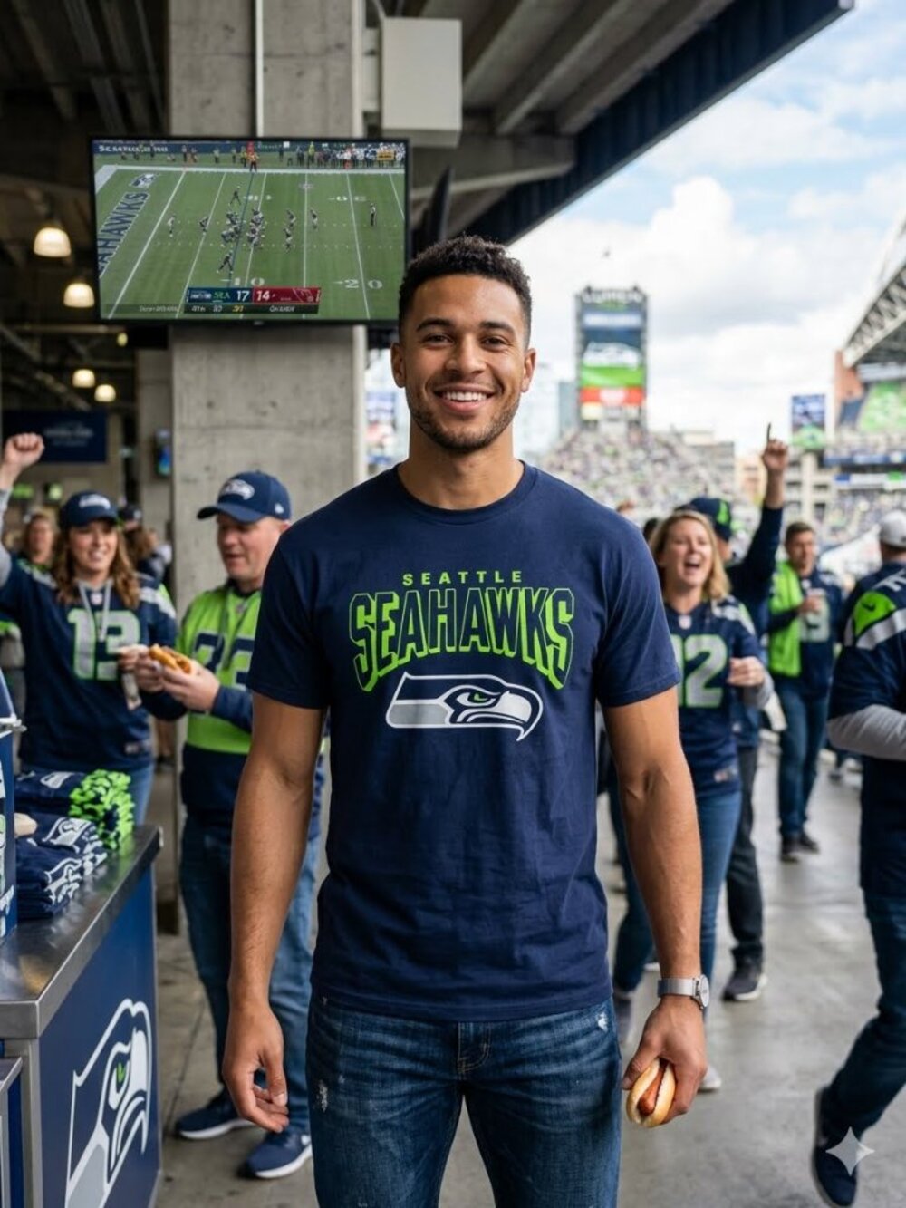 Seattle Seahawks Graphic Tee - Navy Blue & Action Green Size L